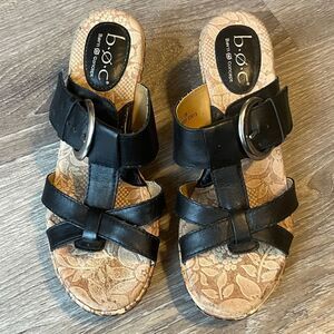 Born b.o.c. Concept Wedge‎ Buckle Sandals Cork Black Boho Womens 7 EU 38
